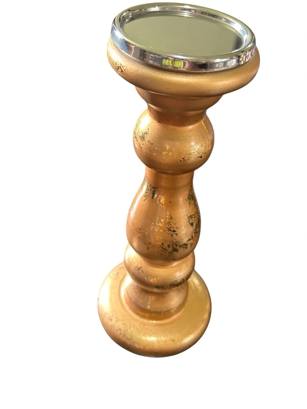 Glass Candle Pillar Metallic Gold Textured Look 12” New